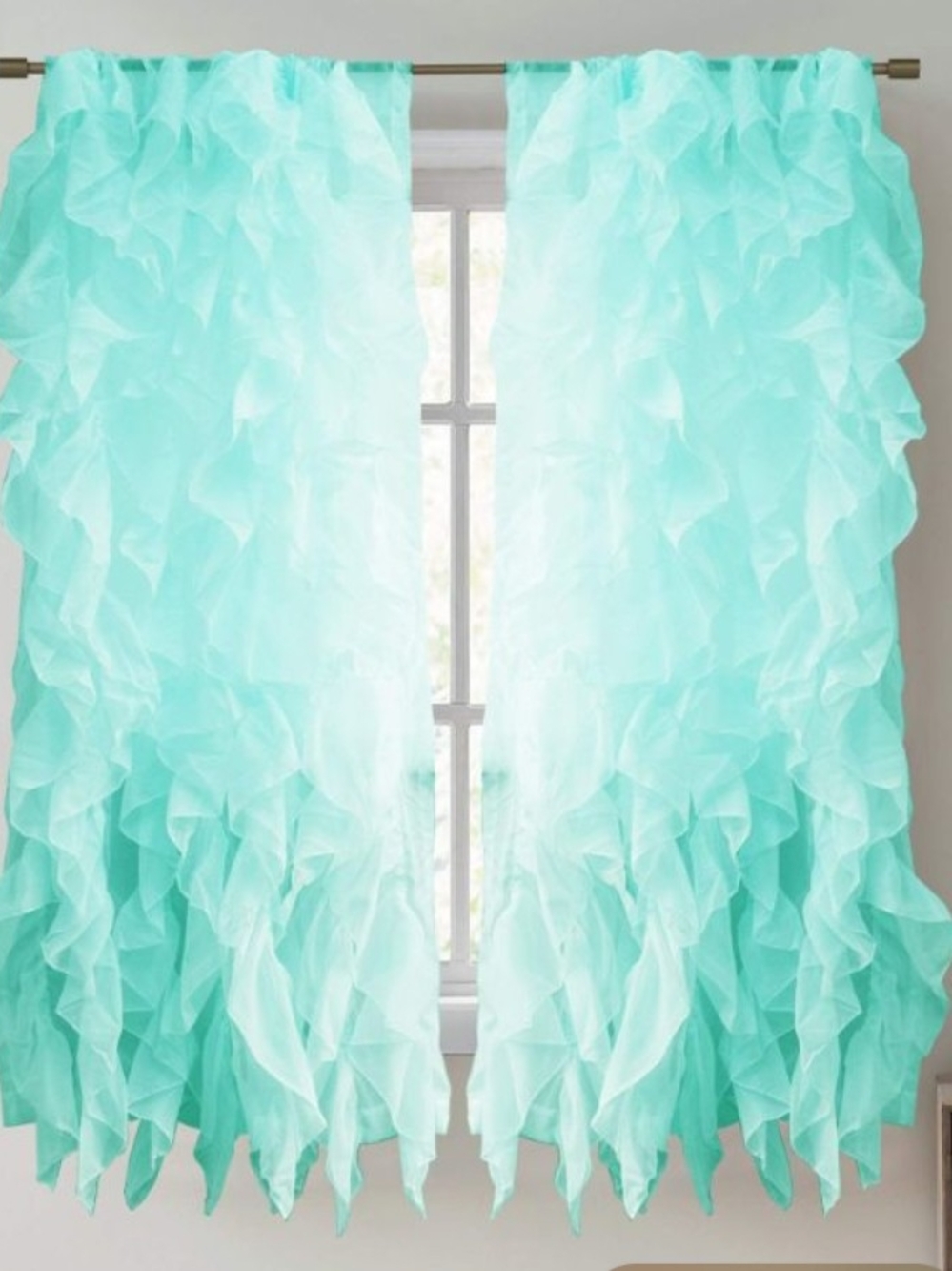 Sheer Waterfall Mermaid Curtains in Aqua - 2 Panels ... Each 50"W X 63" L